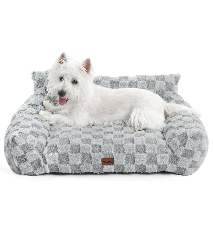 Soft Cat Couch Bed, Faux Fur Checkered Pet Sofa