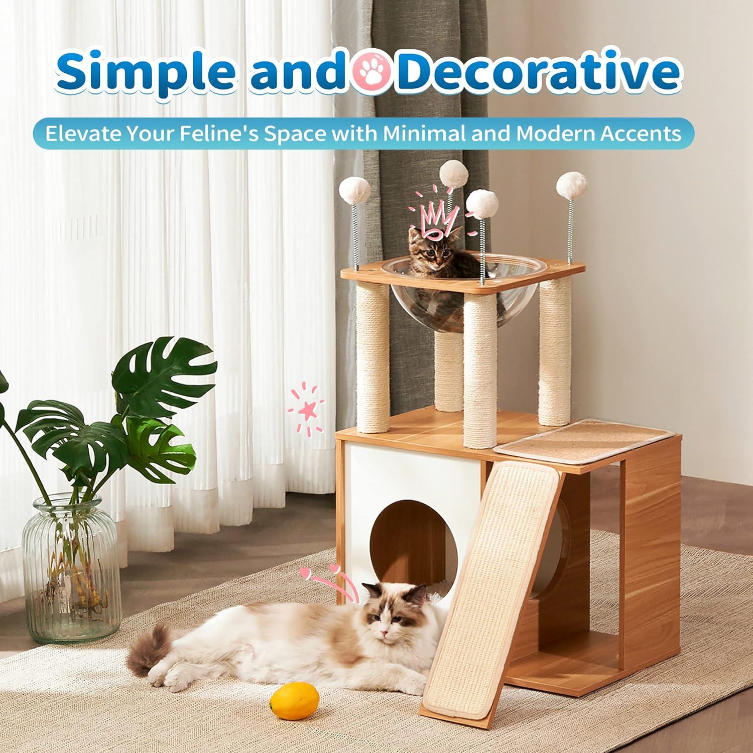 Wood Kitty Condo Climbing Furniture with Scratching Post - Made4Pets