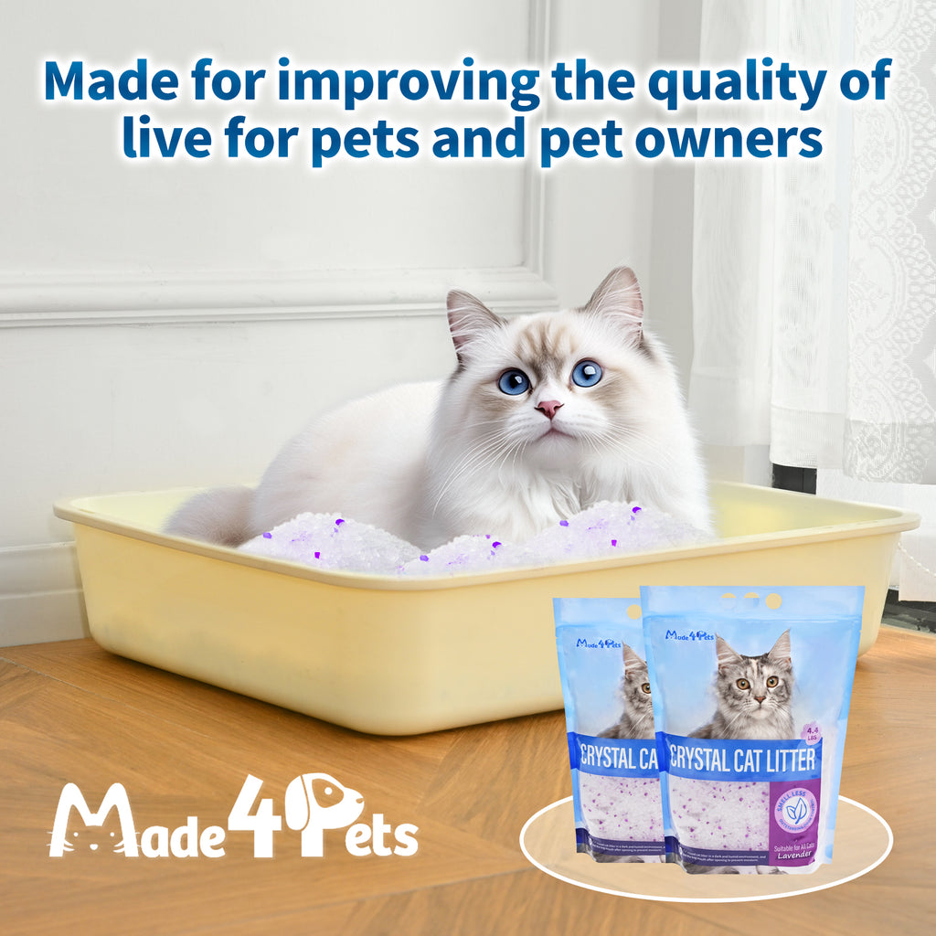 Made4Pets Cat Litter Crystals, Non Clumping No scooping Low Dust, Low Tracking, Lightweight, Dehydrates Waste, Lavender