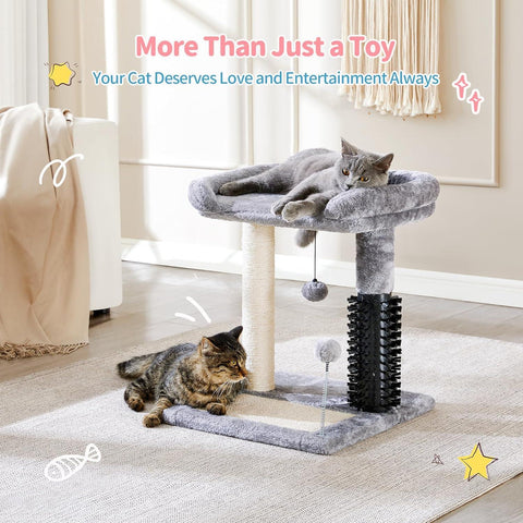 Small Cat Tree Tower 4-in-1 with Cat Self Groomer Brush - Made4Pets