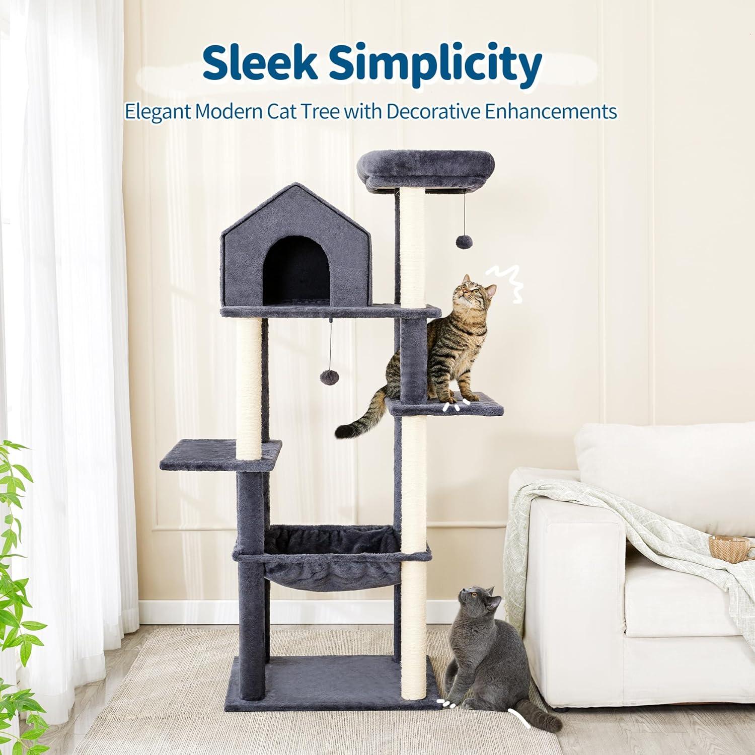 Multi-Level Cat Tree with Plush Hammock for Indoor Cats - Made4Pets