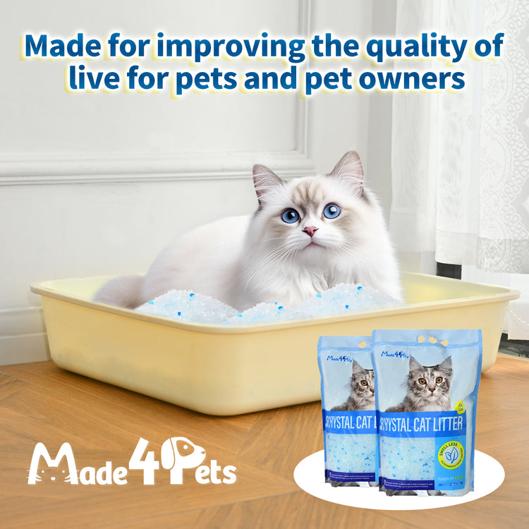 Made4Pets Cat Litter Crystals, Non Clumping No scooping Low Dust, Low Tracking, Lightweight, Dehydrates Waste, 4 Packs