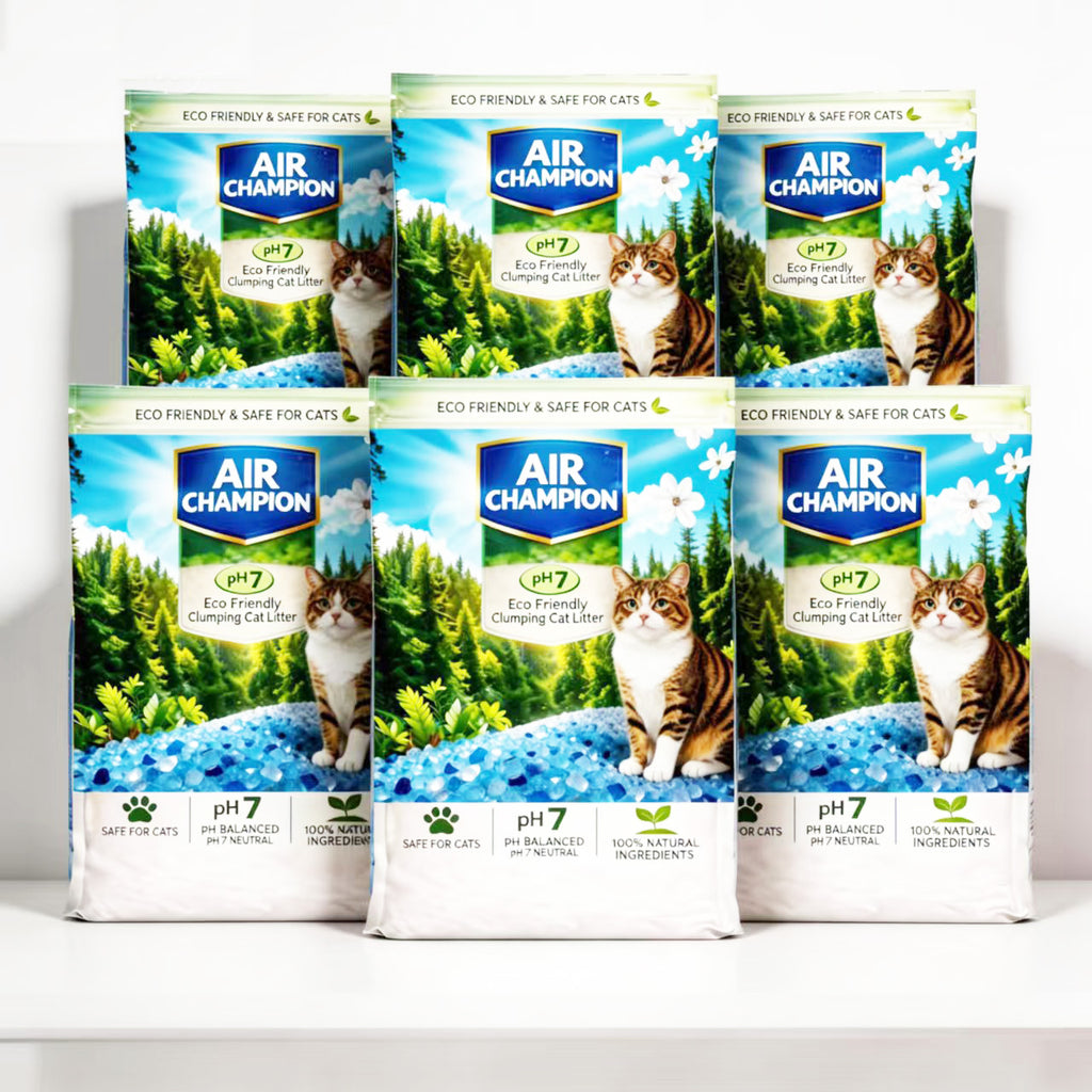 Air Champion Eco Friendly Clumping Cat Litter Cat Litter Crystals Kitty Litter Odor Control Crystal Litter Non Clumping No scooping Low Dust, Low Tracking, Lightweight, Dehydrates Waste,– 19.8 lbs (6 x 3.3 lb Packs)