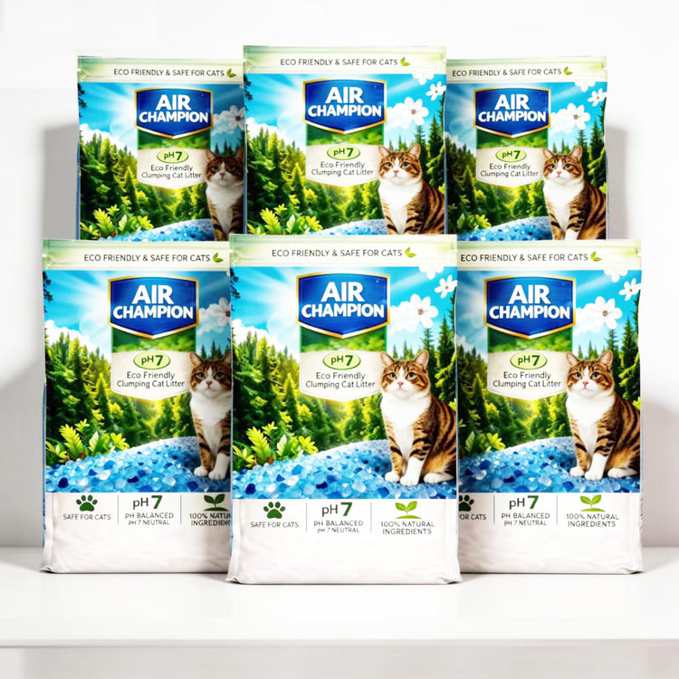 Air Champion Eco Friendly Clumping Cat Litter Cat Litter Crystals Kitty Litter Odor Control Crystal Litter Non Clumping No scooping Low Dust, Low Tracking, Lightweight, Dehydrates Waste,– 19.8 lbs (6 x 3.3 lb Packs)