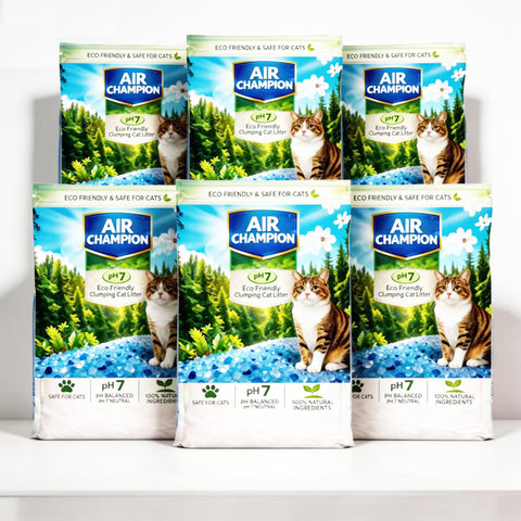 Air Champion Eco Friendly Clumping Cat Litter Cat Litter Crystals Kitty Litter Odor Control Crystal Litter Non Clumping No scooping Low Dust, Low Tracking, Lightweight, Dehydrates Waste,– 19.8 lbs (6 x 3.3 lb Packs)