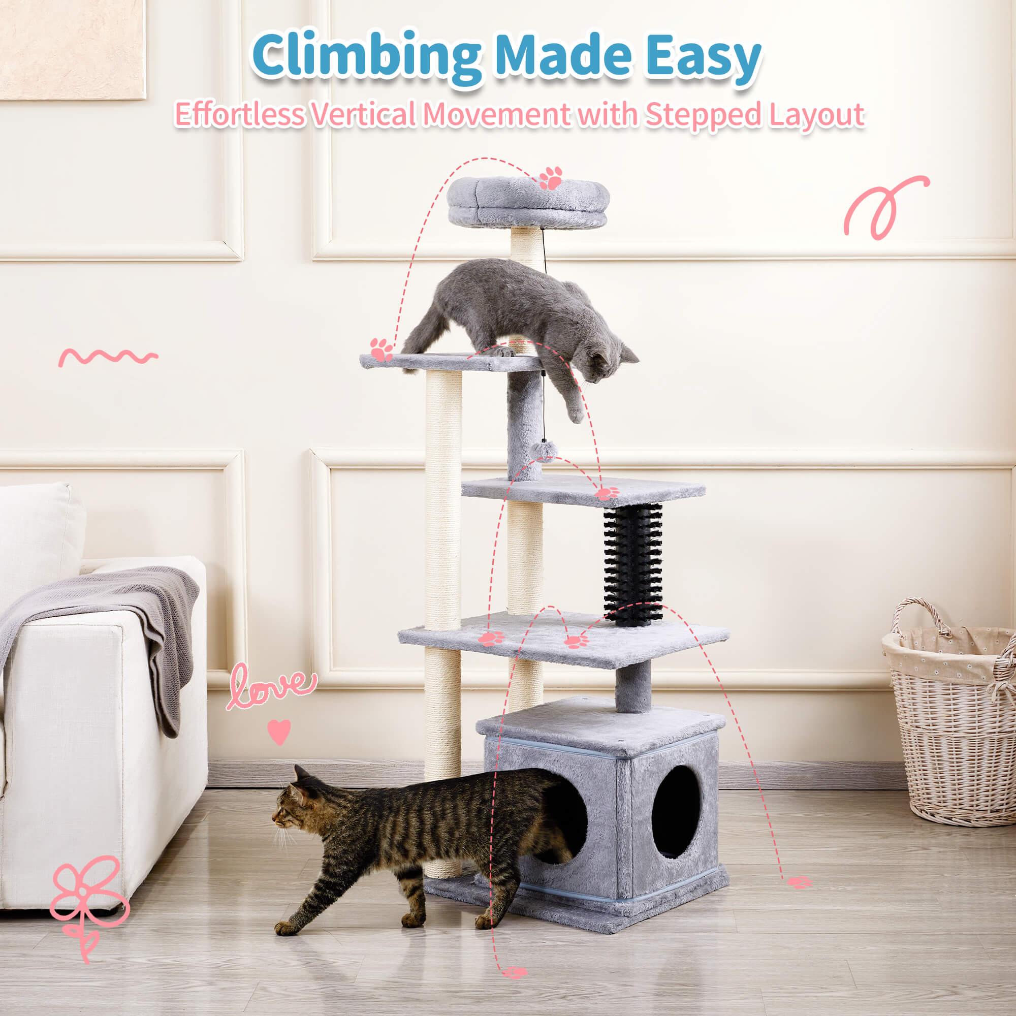 Multi-Level Large Cat Condo with Scratching Posts and Pompoms - Made4Pets