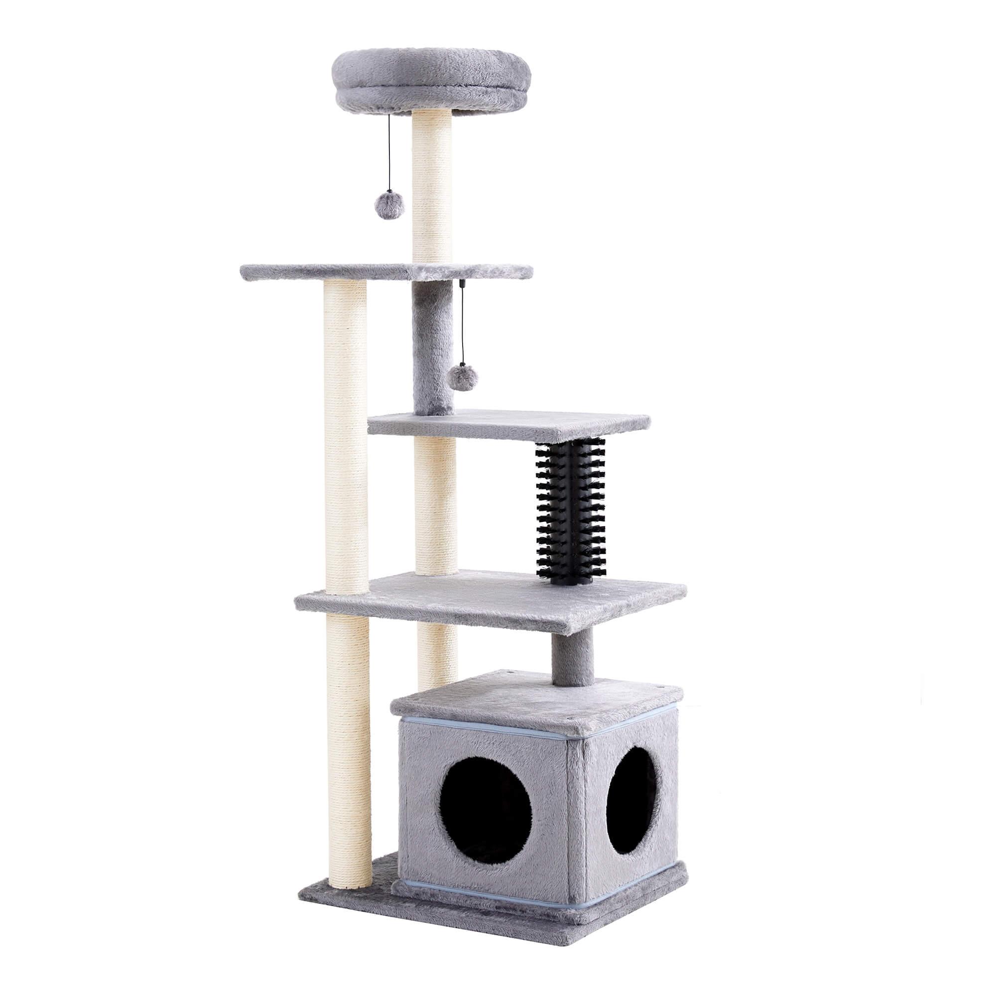 Multi-Level Large Cat Condo with Scratching Posts and Pompoms - Made4Pets