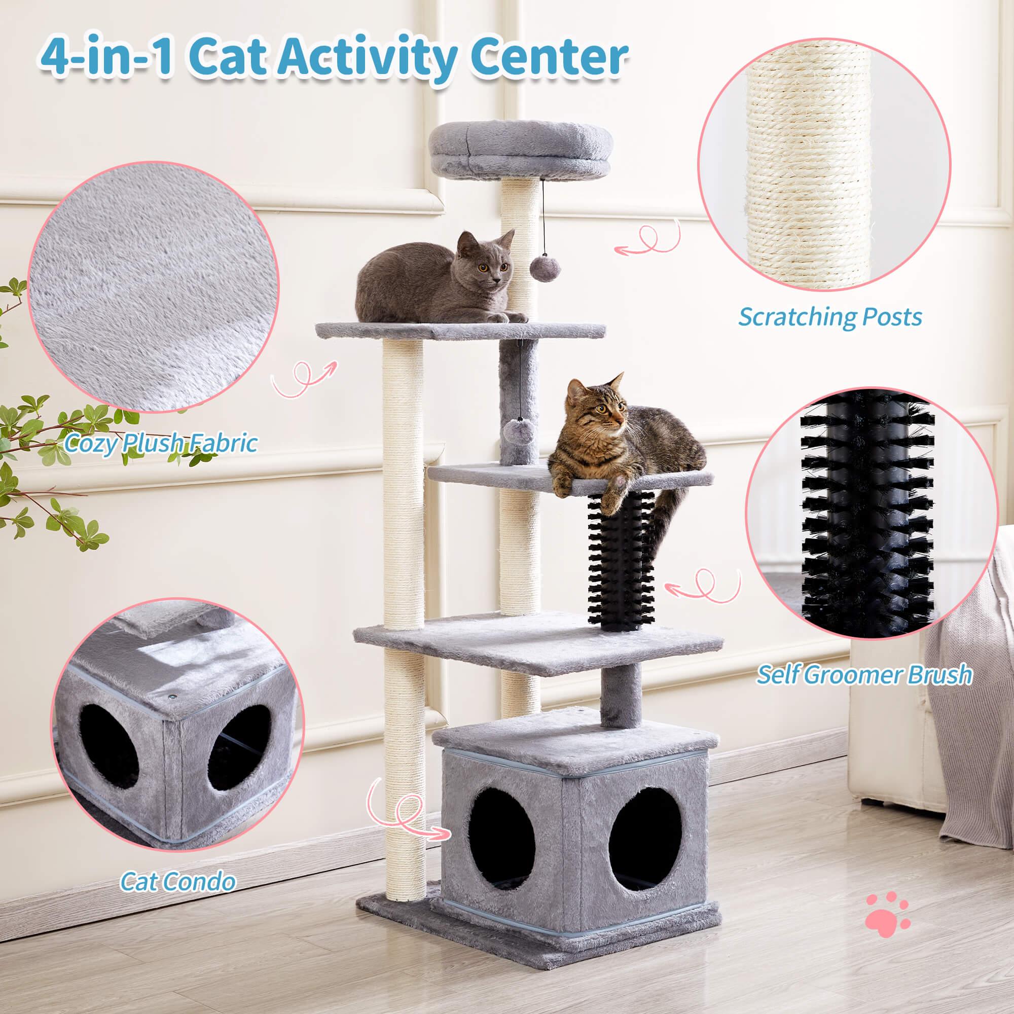 Multi-Level Large Cat Condo with Scratching Posts and Pompoms - Made4Pets