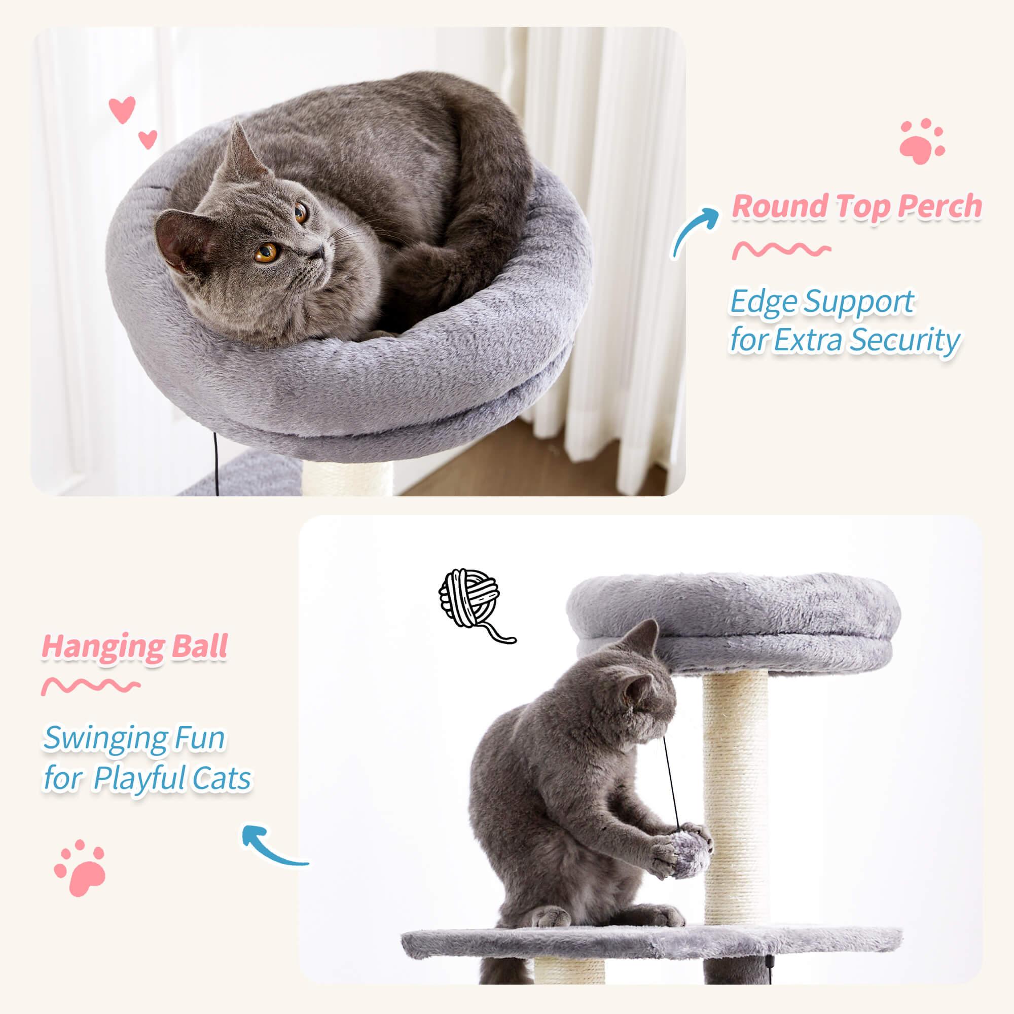 Multi-Level Large Cat Condo with Scratching Posts and Pompoms - Made4Pets