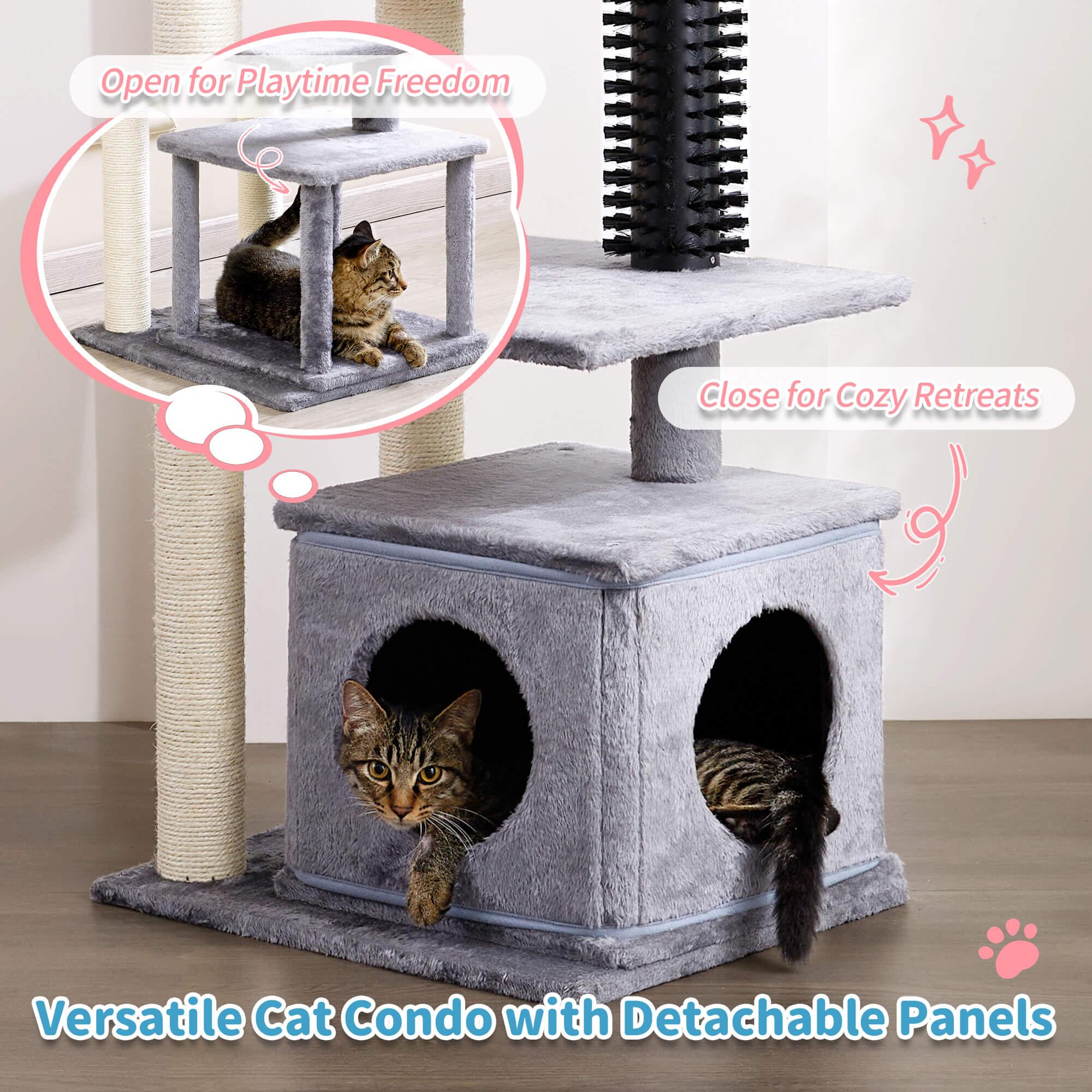 Multi-Level Large Cat Condo with Scratching Posts and Pompoms - Made4Pets