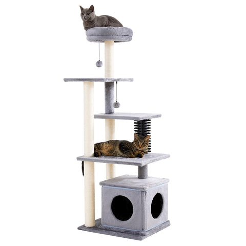 Multi-Level Large Cat Condo with Scratching Posts and Pompoms - Made4Pets