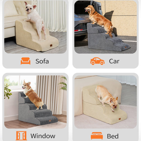 Made4Pets Dog Stairs Ramp for Small Dogs, 3-Step Dog Steps for Bed Couch Sofa and Chair, Beige