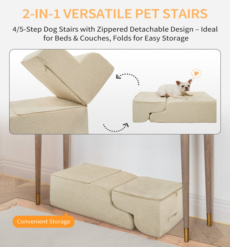 Made4Pets Dog Stairs Ramp for Small Dogs, 3-Step Dog Steps for Bed Couch Sofa and Chair, Beige