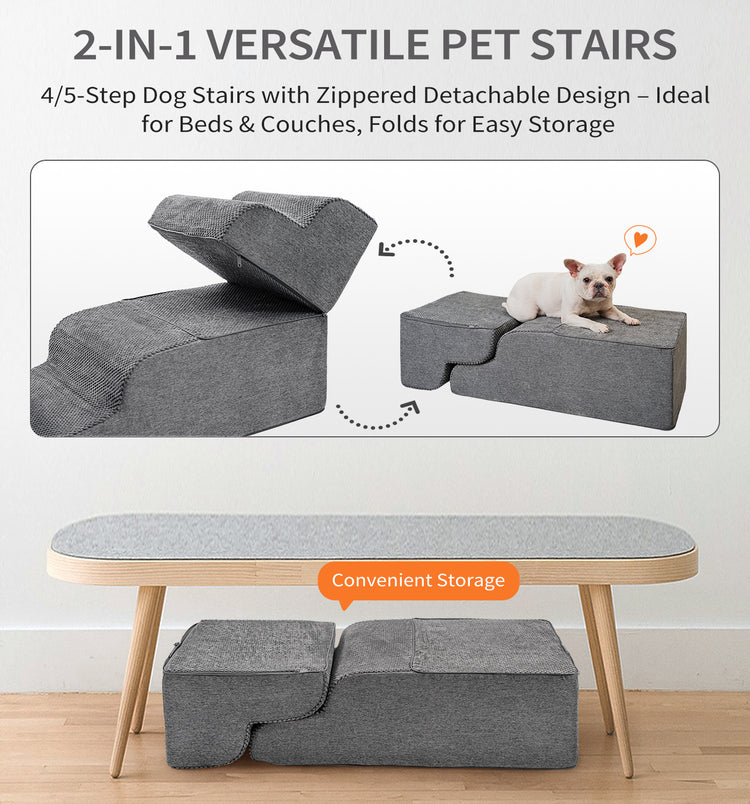 Made4Pets Dog Stairs Ramp for Bed, 4-Step Dog Steps for High Bed Couch Sofa Climbing, Gray