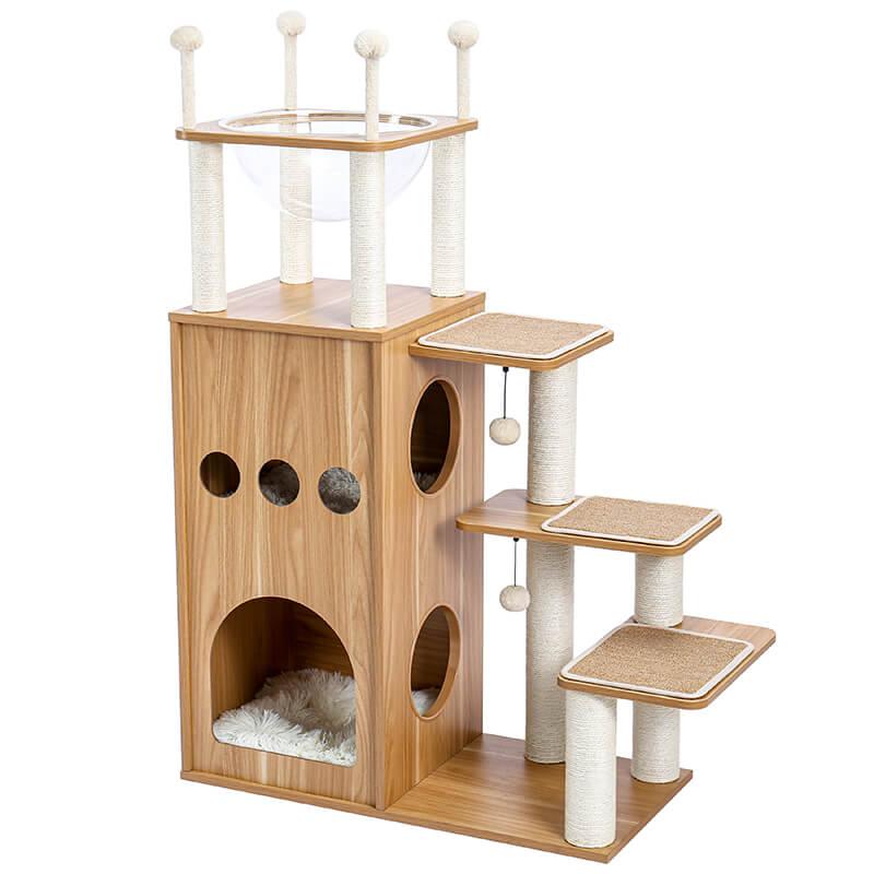 Modern Cat Tree for Large Cat with Clear Bowl & Scratch Post - Made4Pets