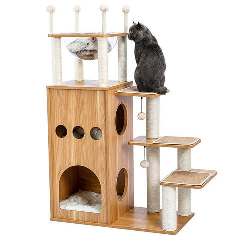 Modern Cat Tree for Large Cat with Clear Bowl & Scratch Post - Made4Pets