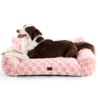 Soft Cat Couch Bed, Faux Fur Checkered Pet Sofa