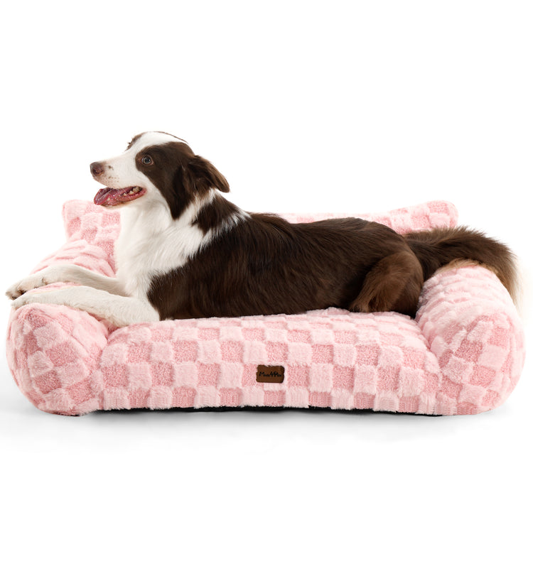 Soft Cat Couch Bed, Faux Fur Checkered Pet Sofa