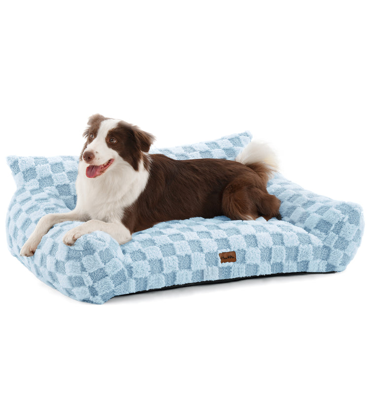 Soft Cat Couch Bed, Faux Fur Checkered Pet Sofa