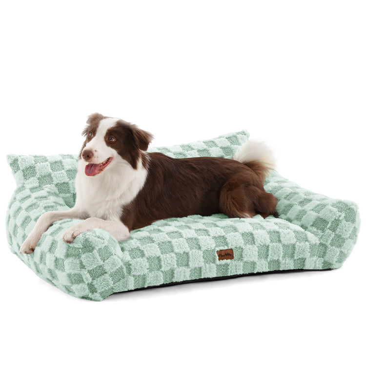 Soft Cat Couch Bed, Faux Fur Checkered Pet Sofa