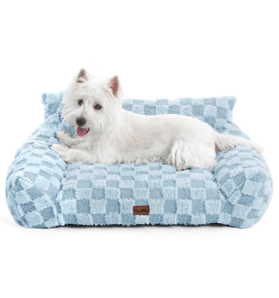 Soft Cat Couch Bed, Faux Fur Checkered Pet Sofa