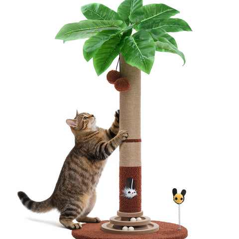 Made4Pets Palm Tree Cat Scratching Post with Sisal Rope, Interactive Hanging Balls, Toy Mouse and Two-Layer Ball Track Cat Toys, Cat Scratcher Tower for Indoor Cats and Kittens