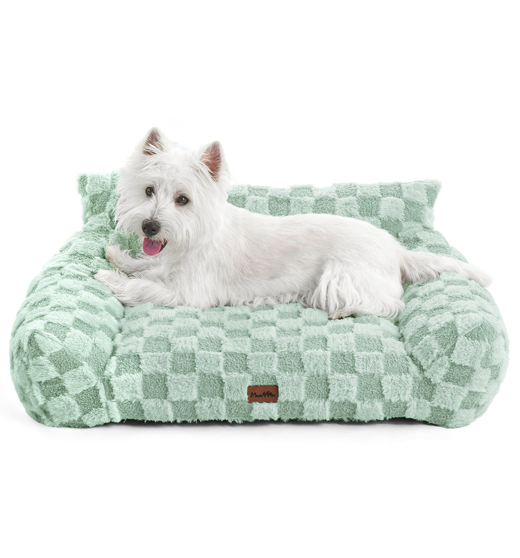 Soft Cat Couch Bed, Faux Fur Checkered Pet Sofa