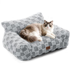 Soft Cat Couch Bed, Faux Fur Checkered Pet Sofa