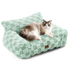 Soft Cat Couch Bed, Faux Fur Checkered Pet Sofa