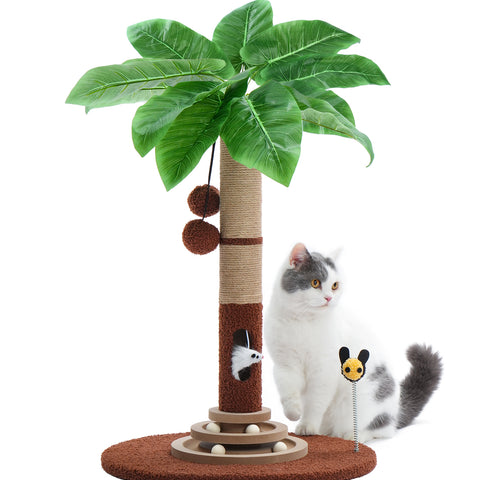 Made4Pets Palm Tree Cat Scratching Post with Sisal Rope, Interactive Hanging Balls, Toy Mouse and Two-Layer Ball Track Cat Toys, Cat Scratcher Tower for Indoor Cats and Kittens