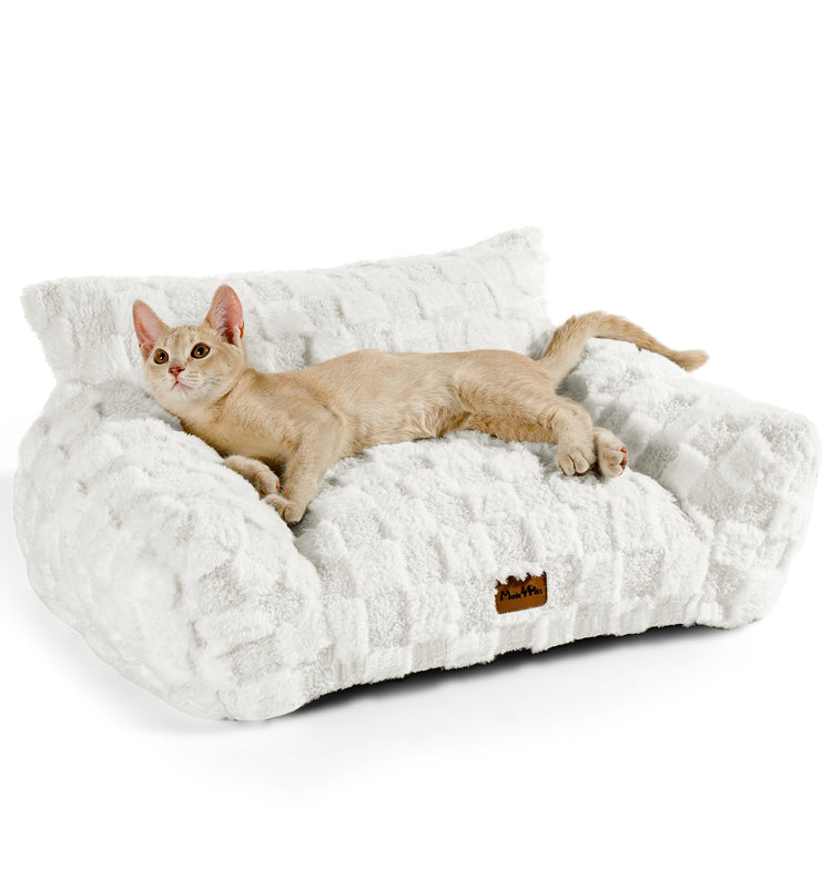 Soft Cat Couch Bed, Faux Fur Checkered Pet Sofa