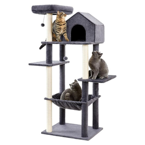 60 inch Cat Tower for Indoor Cats, Multi-Level Cat Tree with Plush Hammock